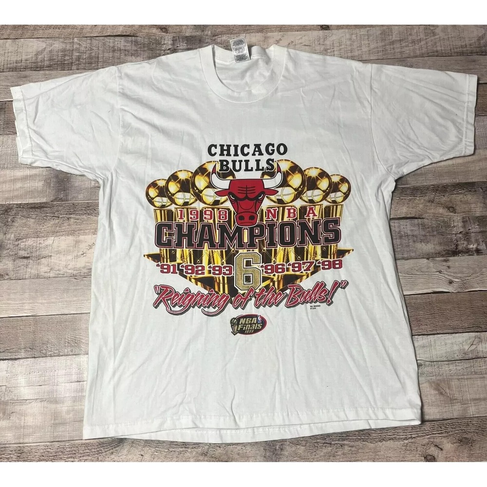 Chicago Bulls Shirt Adult XL White Vintage 6 Championship Wins NBA Basketball